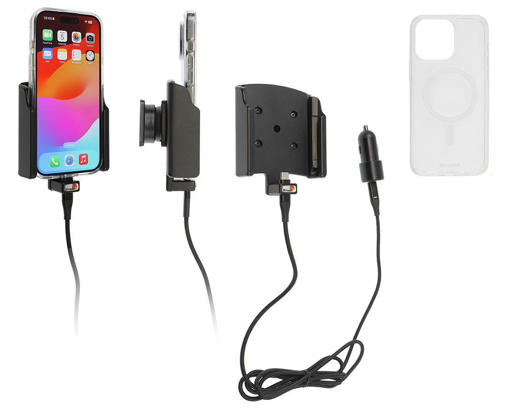 Brodit support/chargeur Apple iPhone 15 Pro USB cig.+ case