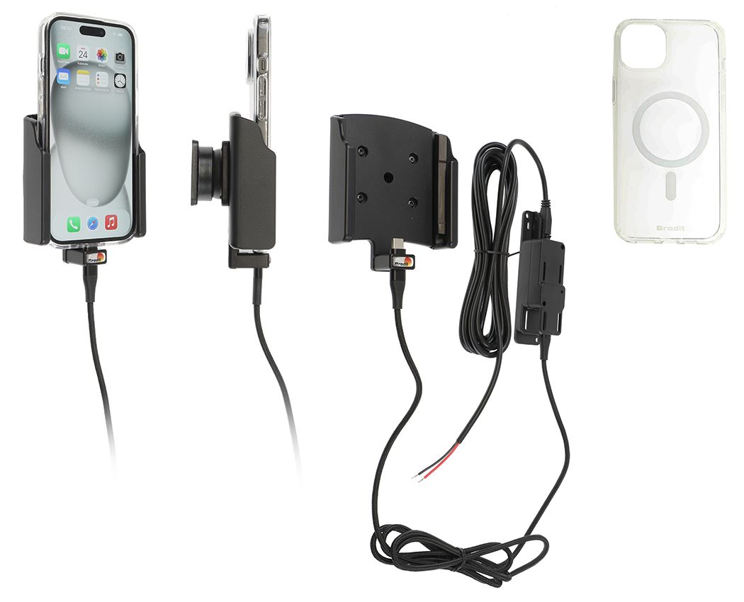 Brodit support/chargeur Apple iPhone 15 fixé instal.+ case